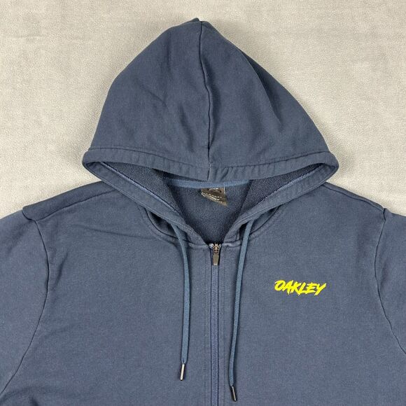 Oakley Sweatshirt Mens 2XL Navy‎ Blue Hooded Full Zip Spell Out Fleece - Picture 4 of 9